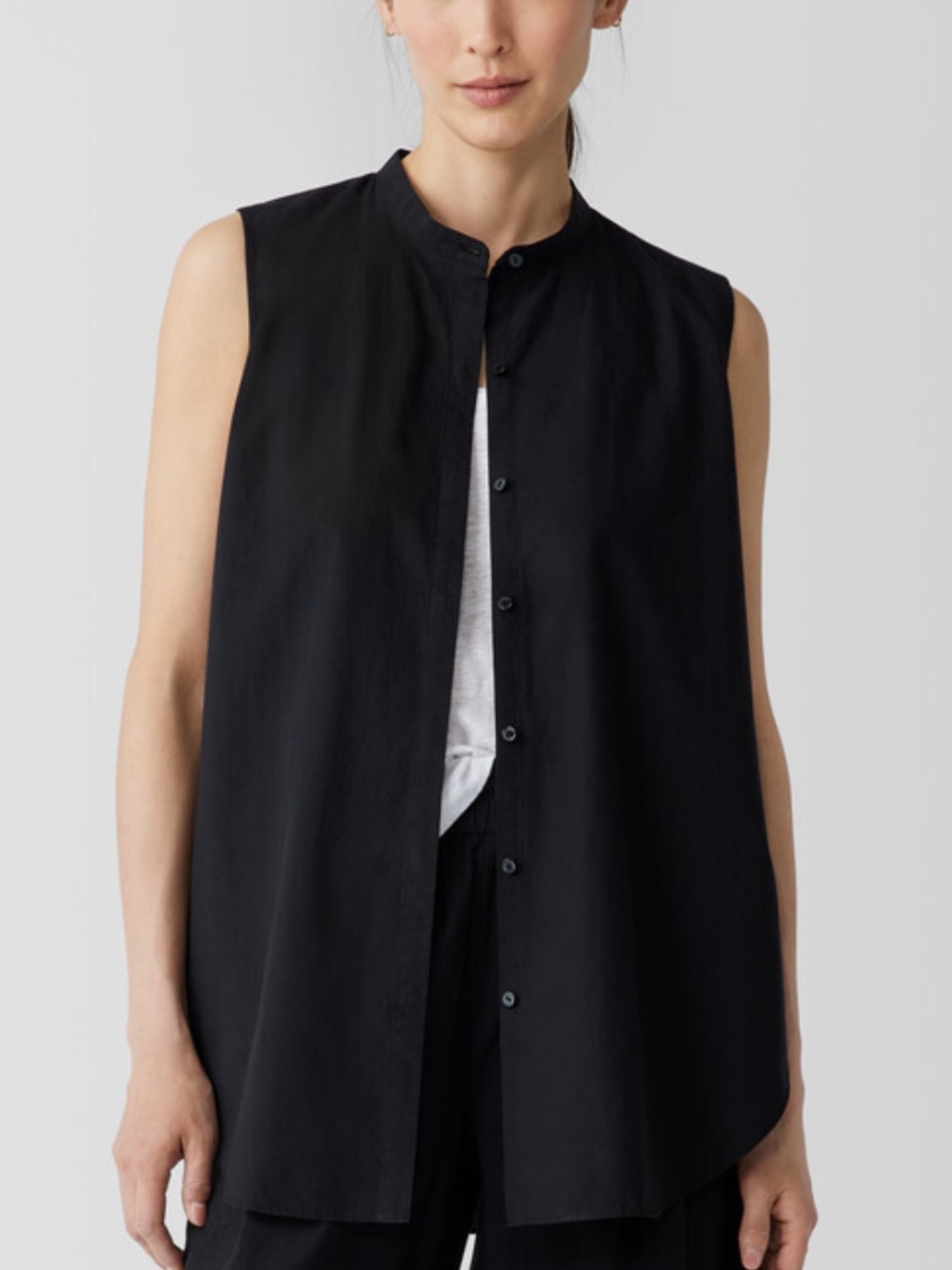 Eileen Fisher Washed Organic Cotton Poplin Band Collar Shirt